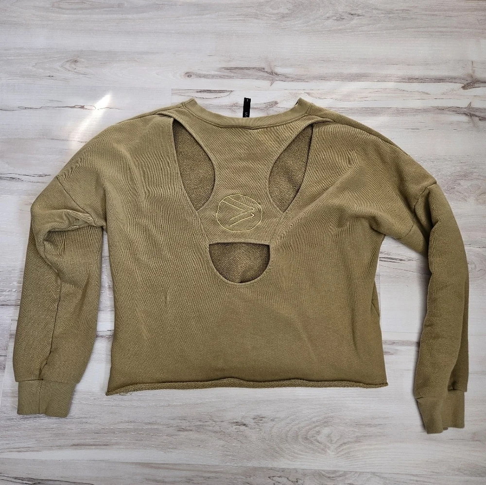 Savvi Olive Green Open-Back Sweatshirt Womens Small - Picture 2 of 7